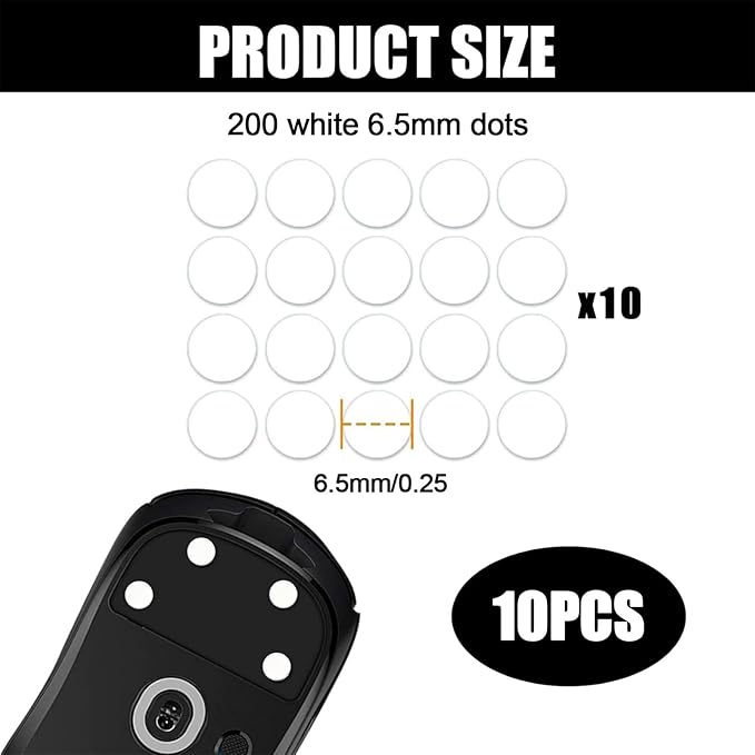 200 Pcs Dot Mouse Glide Sliders, Universal 6.5mm PTFE Mouse Feet Skate Stickers, Smooth Sliding Pads Compatible with All Mousepads, Wear-Resistant Smooth Glide Mice Glass Skates Pad (White)