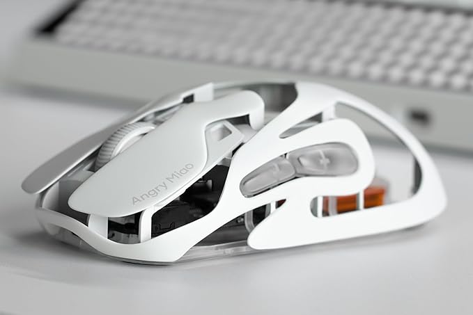 Angry miao AM Infinity Mouse Dual 8K Polling 1.2s Hot-Swap Battery, Wireless Programmable for Gaming, 49g Metal Ultralight Hollow Design, 30000 DPI PAW3950 Laser Sensor, 2.4G/Bluetooth/Wired – White