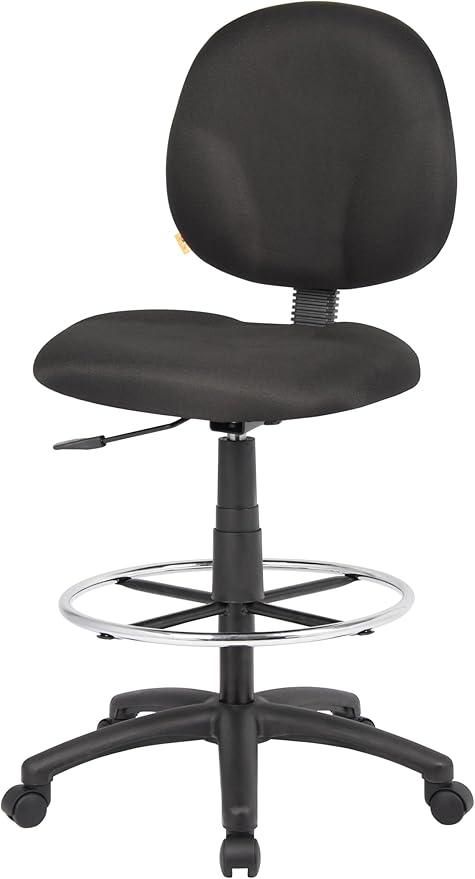 Boss Office Products Stand Up Fabric Drafting Stool Without Arms in Black (B1690-BK)