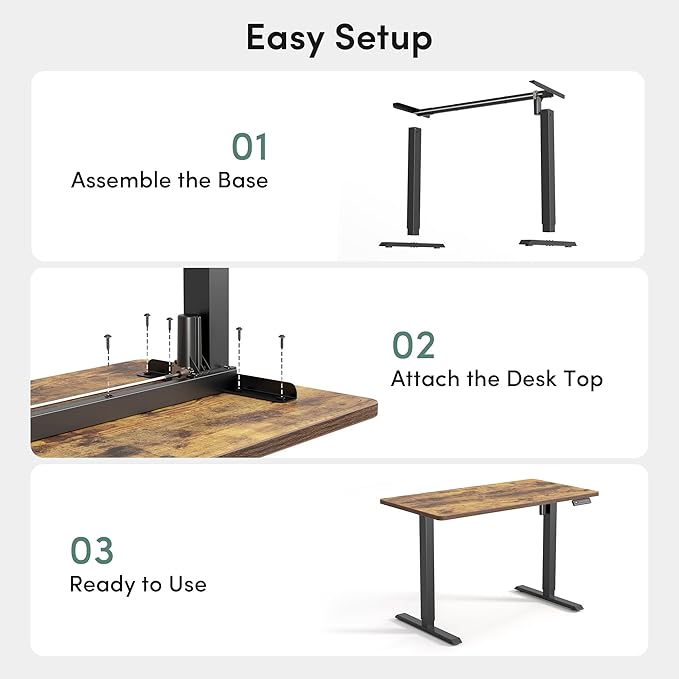 CubiCubi 32 x 20 Small One-Piece Standing Desk, Adjustable Height Electric Computer Home Office Sit Stand up Workstation, with 4 Memory Presets, Headphone Hook, Rustic Brown
