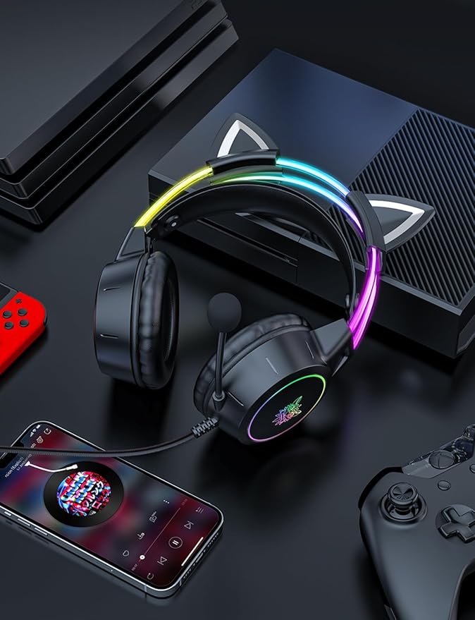 Black Cat Ears for Headphone, Silicone Cute Kitty Ears Attachment, Lovely Detachable Accessories Fit for Gaming Headset, Lightweight & Durable