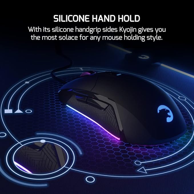 GAMEPOWER Kyojin Wired Gaming Mouse, RGB Lighting, 6400 DPI Optical Sensor, Gamer Macro Software, Programmable Side Buttons - PC Gaming Mice for Gamers, Black