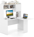 Tangkula L-Shaped Desk with Storage Hutch, Corner Computer Desk with Shelves & Cabinet, Modern Writing Study Table for Home Office, Laptop PC Workstation, White