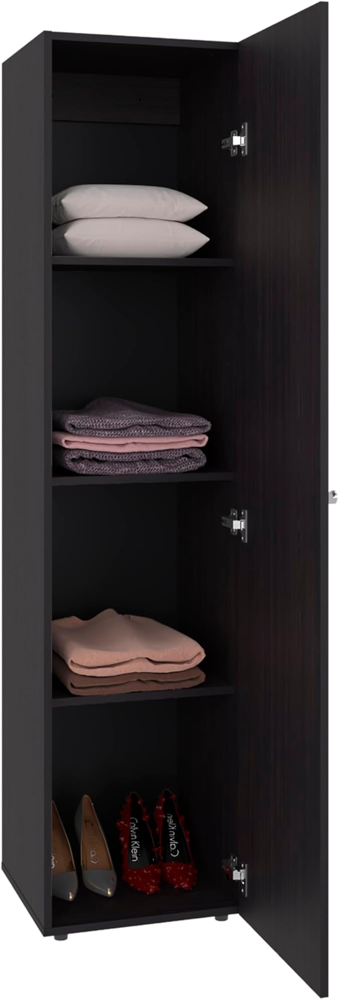 Saily Storage Cabinet with 4 Shelves and Mirror on Door, Modern Design, Wenge Mirror on Door: Includes a full-length mirror, making it convenient for quick outfit checks. Easy Access: Features a si