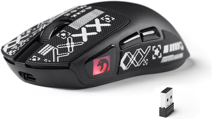 ATTACK SHARK × MAMBASNAKE M4 Wireless Gaming Mouse, 24000 Adjustable DPI PAW3311 Optical Sensor, Programmed Buttons, 52g Lightweight Ergonomic Computer Mice 2.4G/BT/USB-C for PC/Mac-Black&Griptape