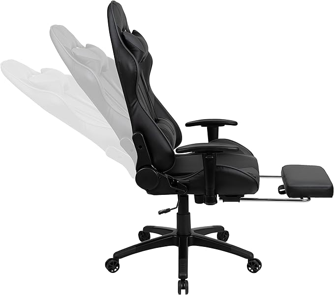 Flash Furniture Optis Black Gaming Desk and Gray Footrest Reclining Gaming Chair Set with Cup Holder, Headphone Hook & 2 Wire Management Holes