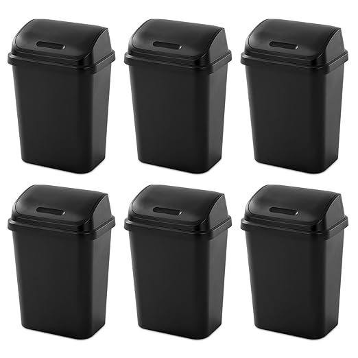 Sterilite Swing-Top Office Wastebasket – Black (6-Pack, 7.8 Gal)