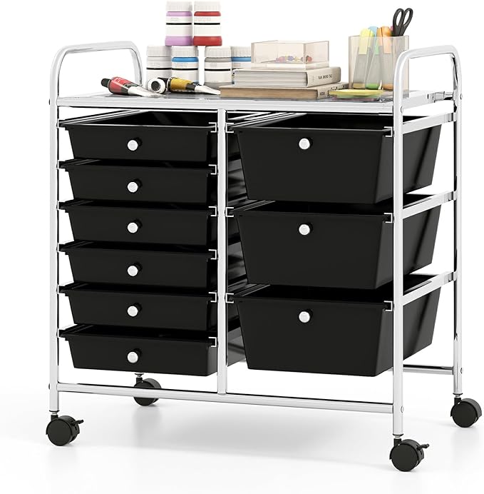 Moccha 9-Drawer Rolling Storage Cart - Under Desk Storage Drawers with wheels for Craft Art Supply Paper Salon, Scrapbook Paper Tools, Mobile Utility Cart for Classroom, Black