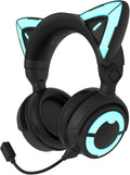 YOWU Cat Ear Headphones 4GS - RGB Gaming Headset with Mic & 2.4G USB/Type C Dongle for PC/PS4/PS5/XBOX/Switch, Wired/Wireless Bluetooth Headphones(Black)