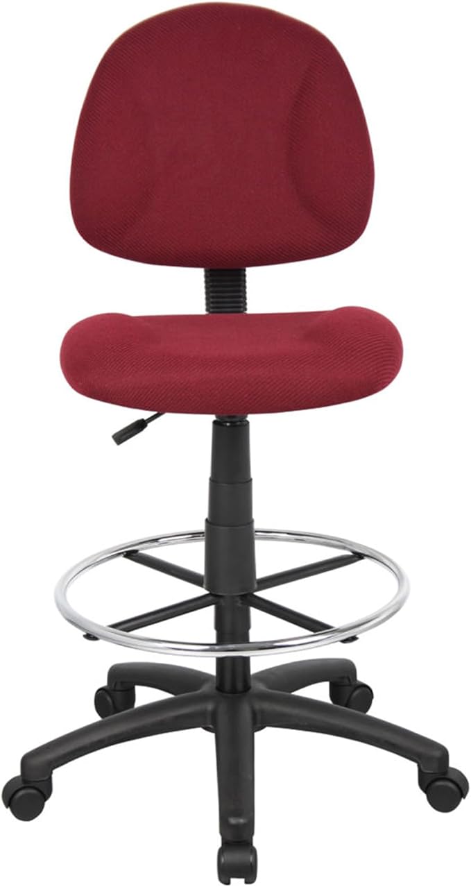 Benzara Jea Drafting Stool Chair, Burgundy Red Tweed, Contoured Back and Footring