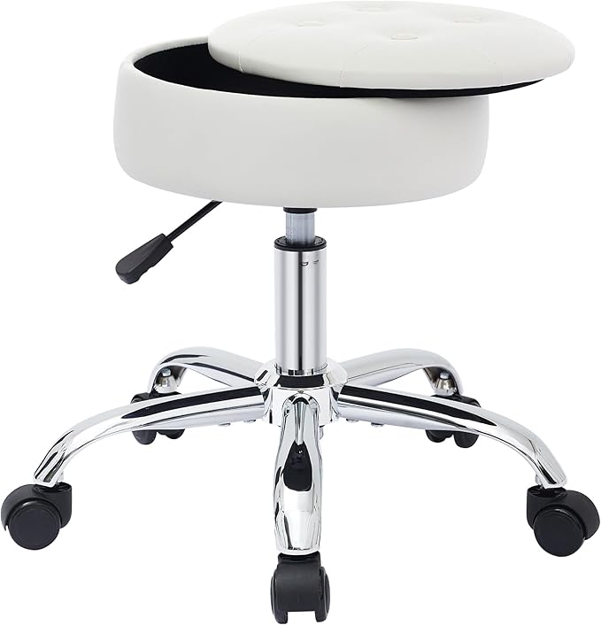 Gitrah Vanity Chair with Wheels Adjustable Vanity Stool with Storage Swivel Vanity Stool for Vanity Rolling Makeup Chair White