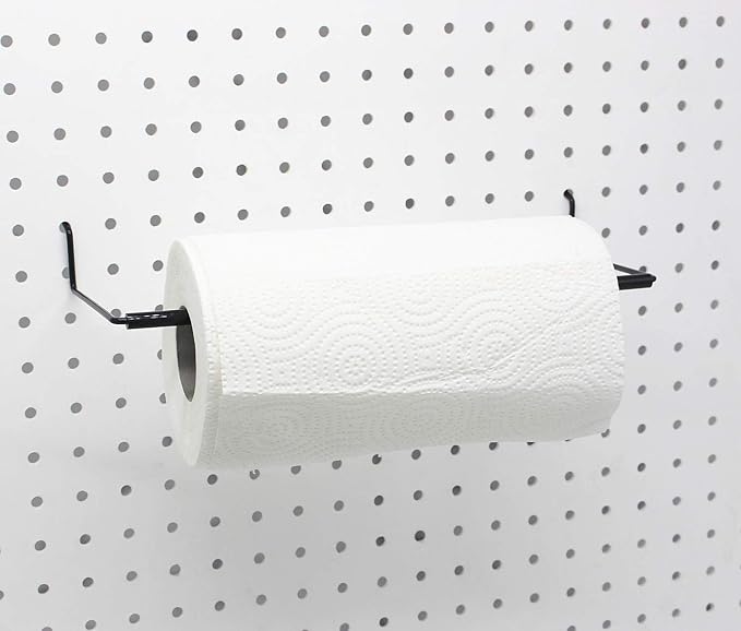 Paper Towel Holder for Pegboard, Extendable, Fit Any Standard Pegboard, Peg Board Organization Accessory Hook for Workshop, Garage, Kitchen, Laundry Room, Bathroom 2 Packs, Black (2 PCS)