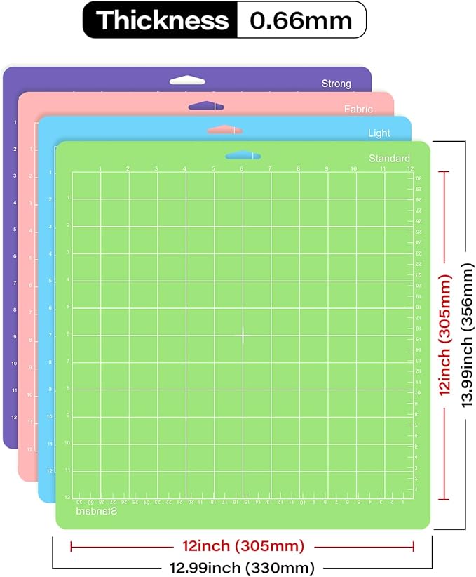 Gwybkq Cutting Mat 12 Pack 12x12, Compatible With Cricut Machine & Silhouette Variety Grip Sticky Pad Replacement Accessories for Cricket Card Supplies Standard Light Strong Frabic