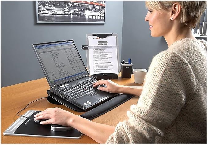Fellowes 8033201 Office Suites Desktop Copyholder, Plastic, 150 Sheet Capacity, Black/Silver