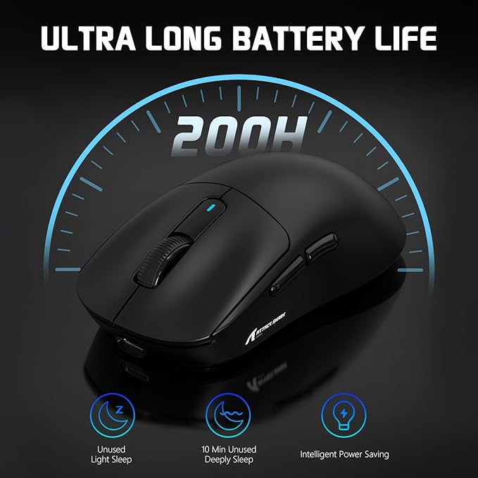 MAMBASNAKE Attack Shark X3 Wireless Gaming Mouse, 49g Ultralight, PixArt PAW3395 26000 DPI, Bluetooth/2.4Ghz /Wired Tri-Mode, 200Hrs Rechargeable Battery, Kailh GM8.0 Switch for PC/MAC/Win - Black