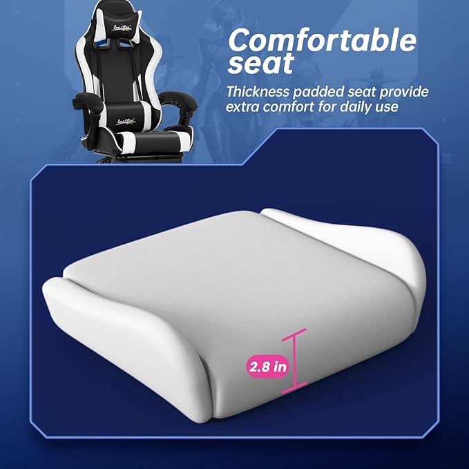 Gaming Chair Office Chair Desk Chair with Footrest Lumbar Support Headrest Armrest Task Rolling Swivel Ergonomic E-Sports Adjustable PC Gamer Chair (White)