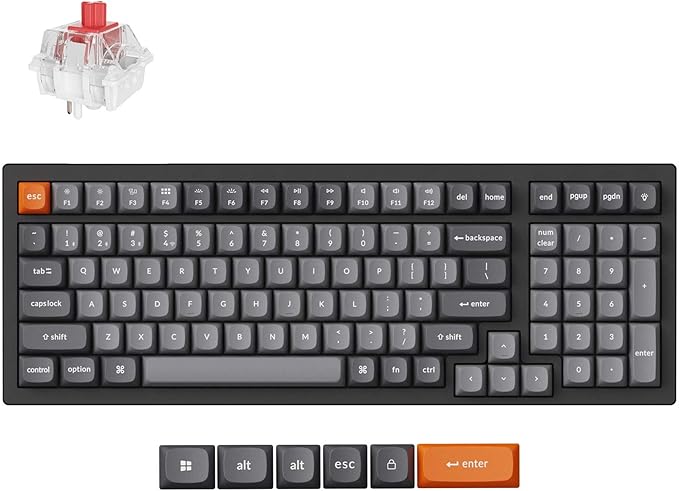 Keychron K4 Max QMK Wireless Custom Mechanical Keyboard, 96% Layout Tri-Mode Bluetooth 5.1/2.4G/USB-C Programmable White Backlight, Super Red Switch NKRO Gaming Keyboard for Mac/Windows/Gamers