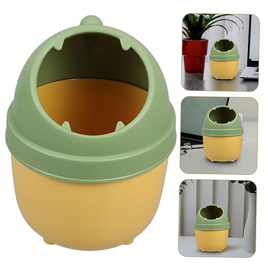Operitacx Cute Half Lid Trash Can Mini Desk Waste Basket Lid for Office Study Dorm Dinosaur Design Small Trash Bin for Bedroom