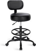 SUPERJARE Drafting Chair with Back, Adjustable Foot Rest Rolling Stool, Multi-Purpose Office Desk Chair, Thick Seat Cushion for Home Bar Kitchen Shop - All Black