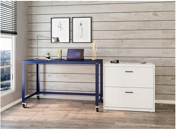 Home Square 2-Piece Set with Mobile Desk & 18" 2 Drawer File Cabinet in Navy