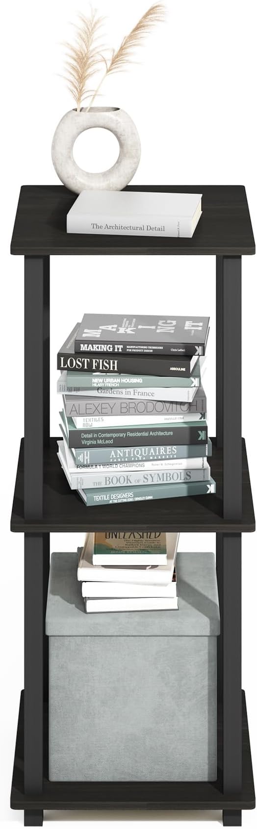 Furinno Turn-N-Tube 2-Pack Book Shelf, 2-Tier Bookshelf with Open Shelf, Toolless Stackable Bookcase, 15.6 x 15.6 x 19.6, for Home Office, Living Room, Bedroom, Espresso/Black