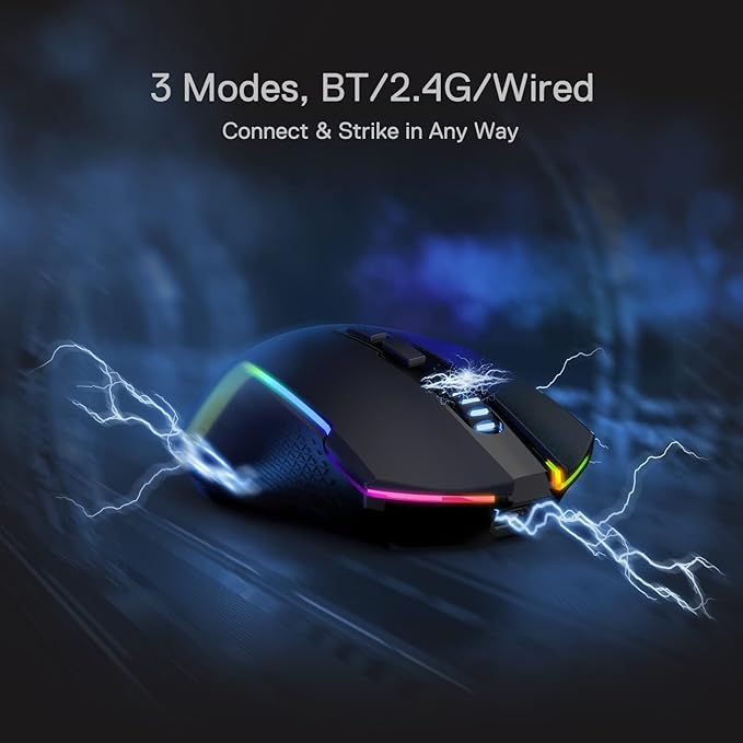 Redragon M693 Wireless Gaming Mouse, 8000 DPI Mice w/ 3-Mode Connection, BT & 2.4G Wireless, 7 Macro Buttons, Reliable Power Capacity for PC/Mac/Laptop