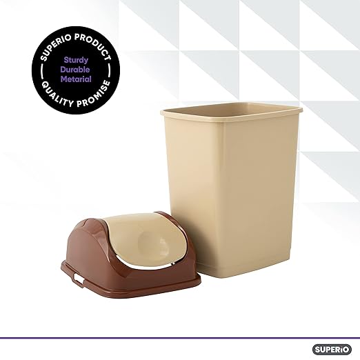 Superio Medium Trash Can with Lid 4.5 Gallon Plastic Swing Top Garbage Can Slim Waste Bin for Under Sink/Cabinet, Laundry Room, Kitchen, Office, Bedroom, Bathroom, College Dorm, 18 Qt, Beige, 2