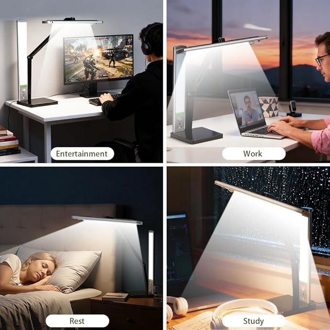2-in-1 Magnetic LED Desk Lamp, USB-C Rechargeable Task Light with Detachable Dual Light Bars, Motion Sensor Light, Stepless Dimming, Foldable Table Lamp for 【Office and Reading】
