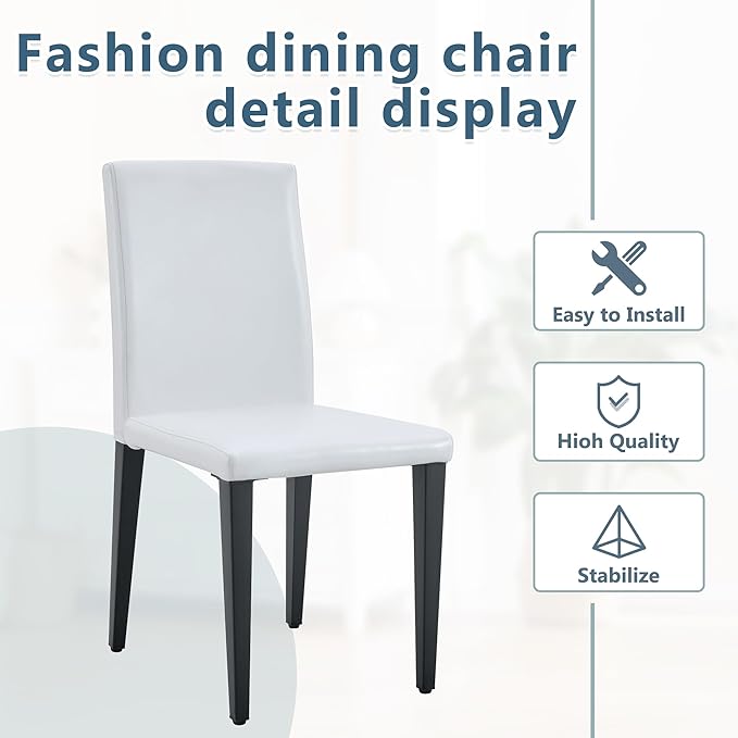 Set of 4 Dining Chairs 35.4 Inch High Modern PU Leather Chairs with Black Metal Legs Ergonomic Backrest & Sponge Seat Perfect for Dining Room Kitchen Home Office & Living Space