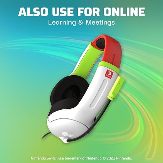PDP AIRLITE Wired Headset, Officially Licensed Nintendo Switch/Lite/OLED, Lightweight Durable Headphones, 3.5mm audio jack, Noise-canceling Flip-to-Mute Mic, Mario Kart Radiant Racers, White/Red/Green