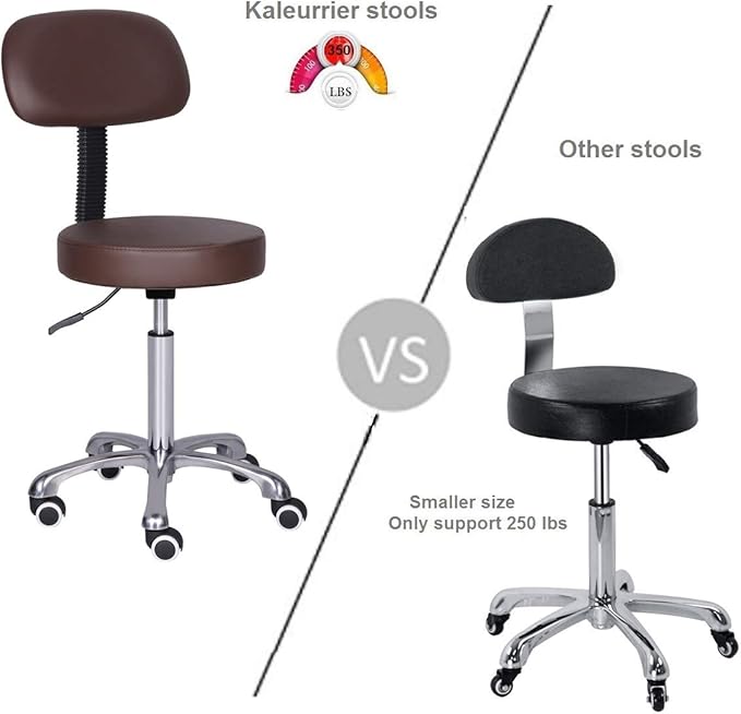 Kaleurrier Rolling Swivel Adjustable Heavy Duty Drafting Stool Chair for Hair Beauty Salon Medical Barber Hair Stylist Office Home Kitchen Uses,with Wheels and Back Support (Coffee)