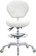 Grace&Grace Drafting Chair Adjustable Tall Shop Stool, Rolling Stool with Back Support for Studio, Classroom, Lab, Counter, Medical (White)