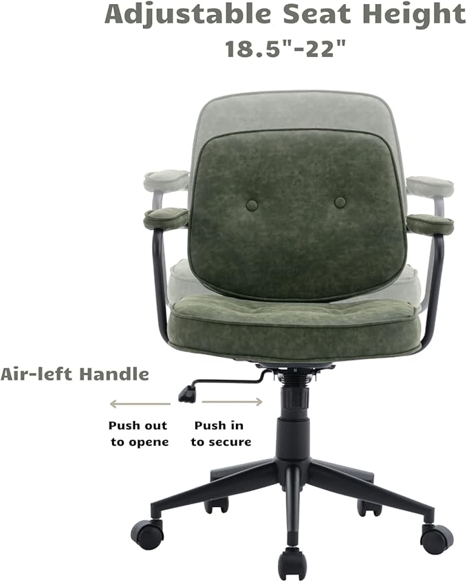 HEAH-YO Modern Armless Desk Chairs Set of 1, Swivel Computer Task Chair with Wheels and Armrests, PU Leather Adjustable Office Chair with Backrest for Home Base, Green