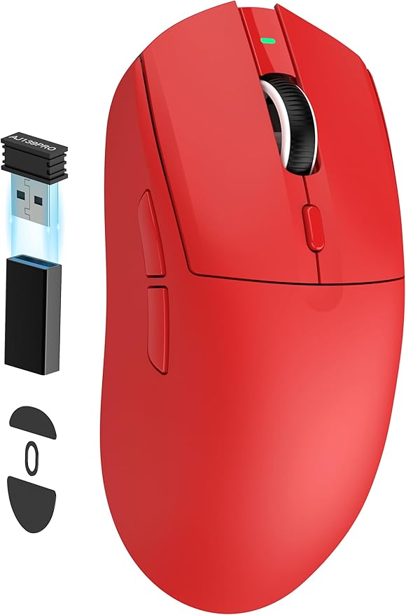A.JAZZ AJ139 G Pro Wireless Gaming Mouse Ultra-Lightweight 59g with Dual Mode-Type C Wired/2.4Ghz USB Receiver up to 26000DPI 6 Programmable Button Ergonomic Symmetric for PS4 Xbox PC Mac Gamer(Red)