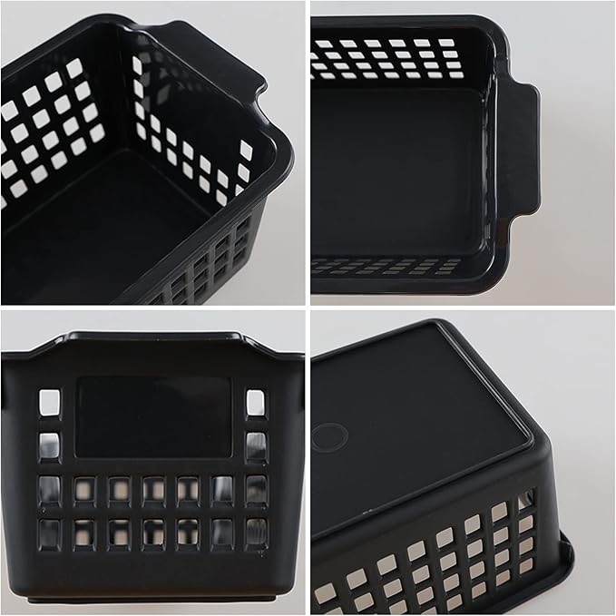 Vababa Plastic Desk Organizer Basket, Slim Storage Basket, Pack of 6, black