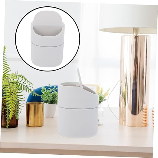 CHILDWEET Mini Flip Lid Trash Can Slim Office Desktop Trash Bin Smart Wastepaper Container