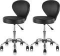 KLASIKA Pu Leather Round Rolling Swivel Salon Stool Chair, with Adjustable Height and Back Support for Office Massage Facial Spa Medical Drafting Tattoo Beauty Barber Black 2PK