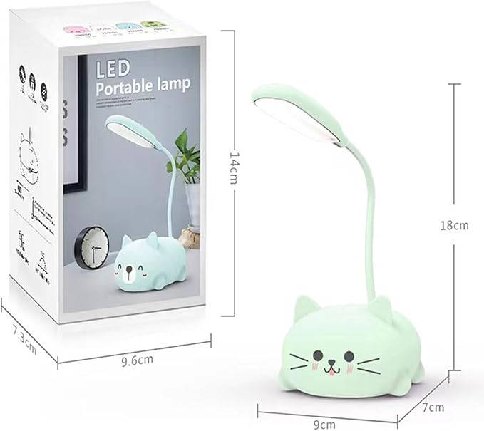 LED Desk Lamp for Kids,Mini Cat Night Light,Cute Cat Foldable USB Rechargeable Reading Light Bedroom Children's Bedside Study (Green)