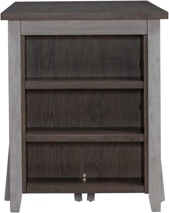 Liberty Furniture Brook Creek 5 Piece Counter Height Bookcase Table - Kitchen Dining Set Transitional 4 Upholstered Saddle Stools - White & Wood Tone Tops