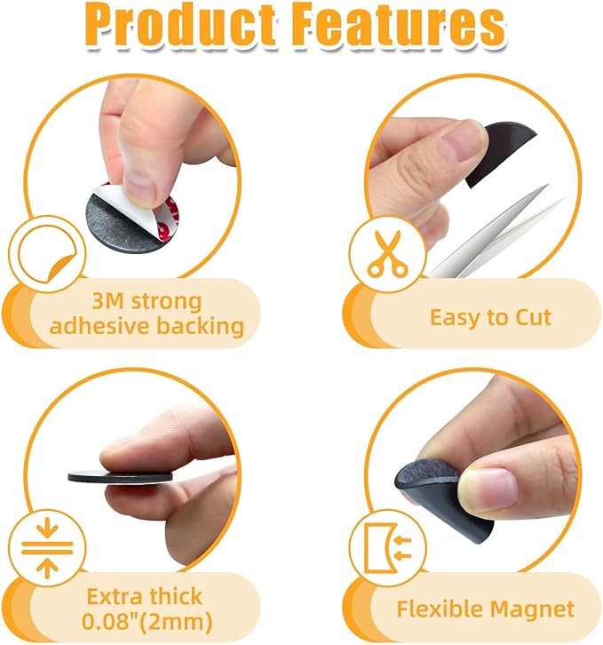 24Pack, DIA1.2" / 30mm Round Magnetic Tape -Strong Sticky Magnetic Dots with Adhesive Backing for Whiteboard, Fridge, Crafts - Easy to Cut Stickers for Planning and Organization