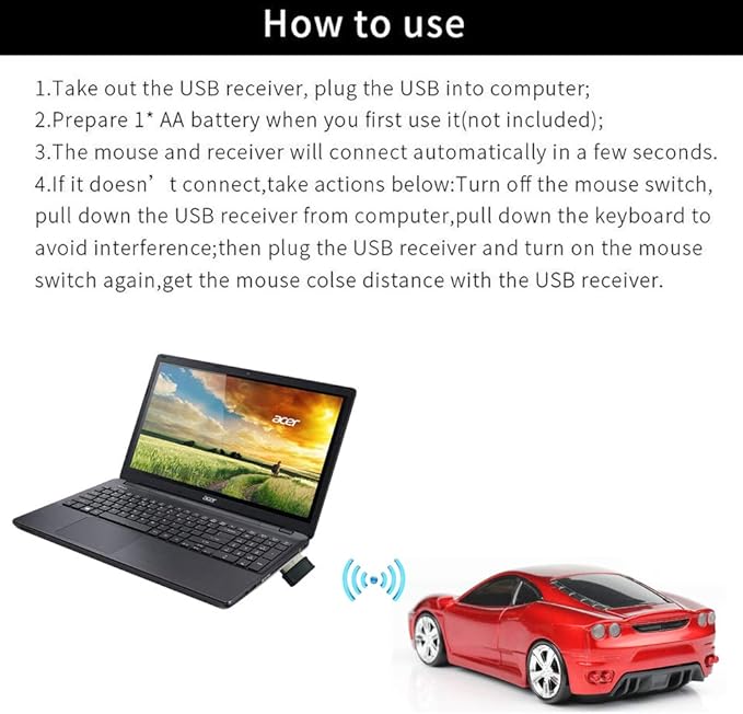 Jinfili Sleep Sport Car Shaped Wireless Computer Mouse Ergonomic Gaming Optical Mouse USB 2.4G Mini Receiver Office Accessories for PC Windows Laptop Notebook Mac