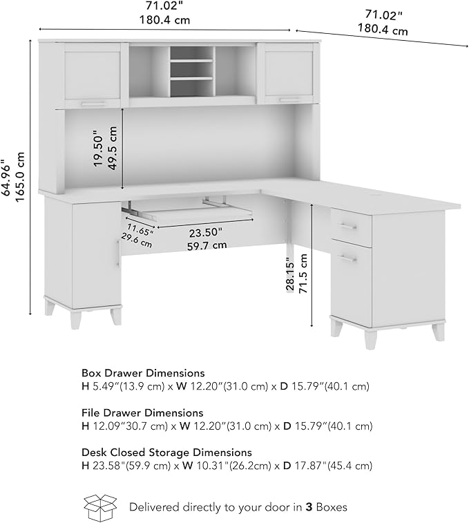 Bush Furniture Somerset L Shaped Desk with Hutch in Platinum Gray | Corner Computer Table with Drawers, Cabinets and Pullout Keyboard/Laptop Tray for Home Office
