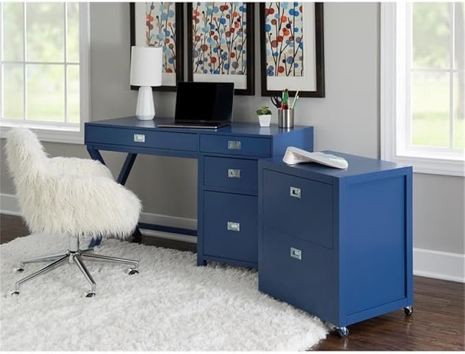 Pemberly Row Set of 2 Faux Fur Upholstered Armless Office Task Chair & Desk