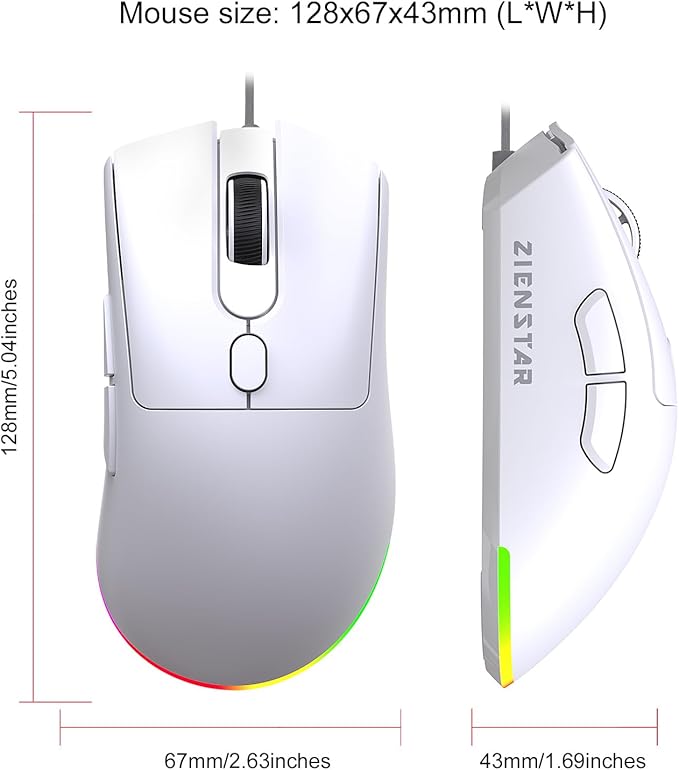HXMJ Wired USB C Gaming Mice,7200DPI,Ergonomic Mouse with RGB Backlit for Apple MacBook,Computer or Laptops with Type C Port-White