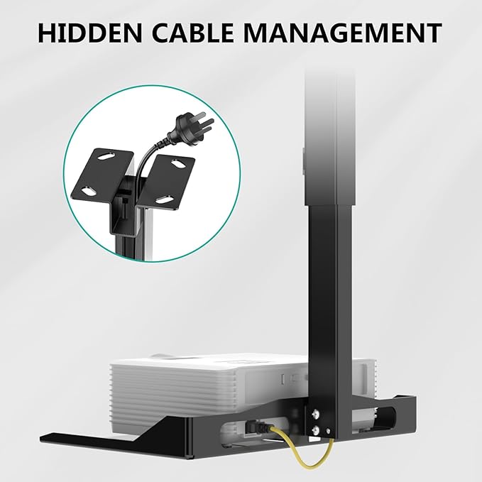 WALI Projector Ceiling Mount Tray, Height Adjustable Wall Mount Holder for Projectors, Hidden Cable Management, Fits Projectors up to 22lbs, 13.7" x 8.6" Platform, Black (PM-005-B)