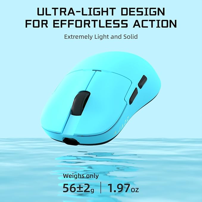 Yindiao AJAZZ AJ159 APEX Wireless Gaming Mouse with Magnetic Charging Base, 56g Lightweight BT/2.4G/USB-C Wired Mouse, PAW3950APEX 42K DPI Optical Sensor, Programmable Buttons for PC/Mac/Win(Blue)