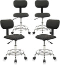 KLASIKA Low Wide Rolling Swivel Stool with Backrest, Adjustable Height Salon Chair Stools with Footrest for Spa Tattoo Office Desk Massage Task Lash Barber Facial, Black 4PK