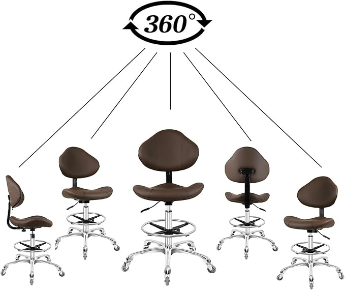 Rolling Swivel Drafting Chair Adjustable Heavy Duty (400lbs) Lumbar Support Task Chair for Home Desk Studio Design Lab(Triangular Back Coffee)