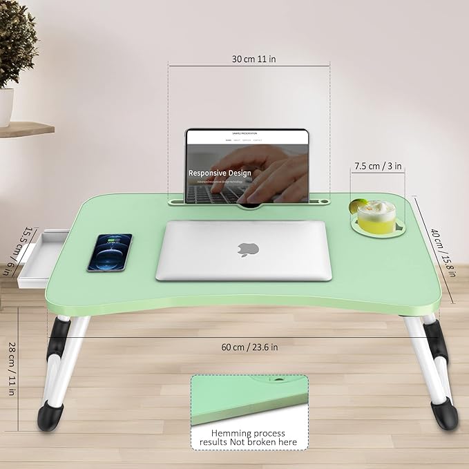 Fayquaze Portable Foldable Laptop Bed Desk with Storage Drawer and Cup Holder - Lap Desk Laptop Stand Tray Table for Eating, Reading and Working
