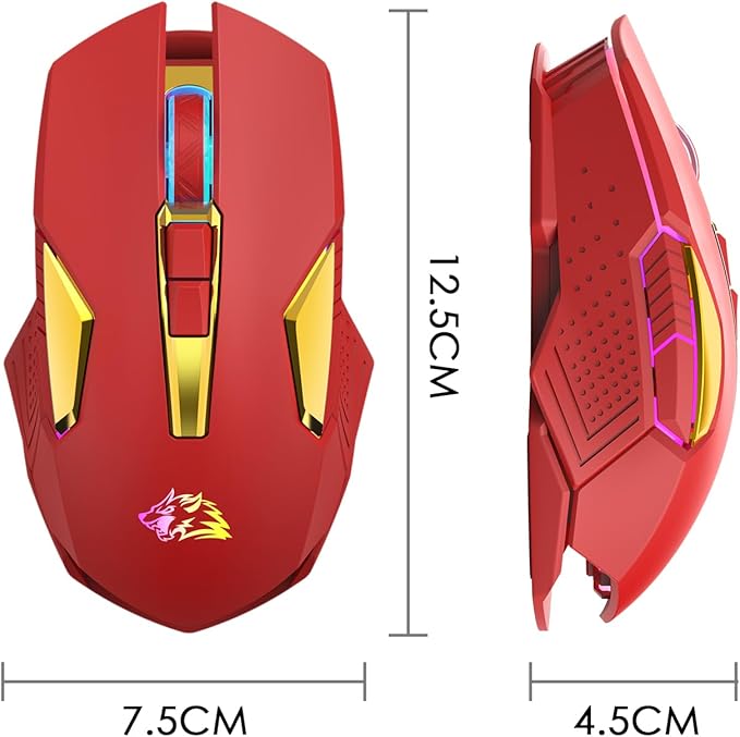 FELICON Wireless Gaming Mouse Rechargeable with Rainbow RGB Backlit,Optical Sensor 3 Level DPI,Ergonomic Gamer Laptop High Performance PC Mice with 8 Buttons for Windows 7/8/10/XP Vista（Red）